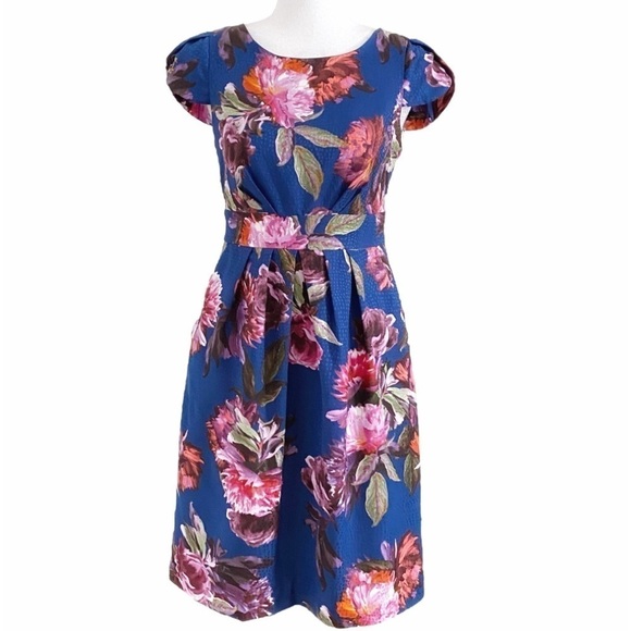 NWT MOULINETTE SOEUR ROSADO FLORAL TEXTURED CAP TULIP SLEEVE COCKTAIL DRESS - Picture 2 of 11